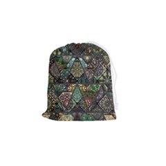 Digital Art Triangle Pattern Texture Mosaic Drawstring Pouch (small) by Grandong