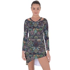 Digital Art Triangle Pattern Texture Mosaic Asymmetric Cut-out Shift Dress by Grandong