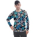Blue Flower Pattern Floral Pattern Men s Pique Long Sleeve T-Shirt View1