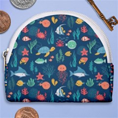 Fish Sea Animals Pattern Horseshoe Style Canvas Pouch by Ndabl3x
