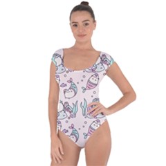 Cartoon Cat Cute Animal Kawaii Pastel Pattern Short Sleeve Leotard  by Ndabl3x