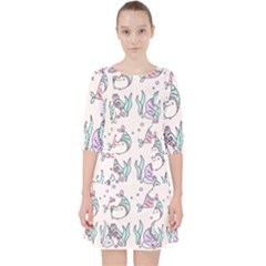 Cartoon Cat Cute Animal Kawaii Pastel Pattern Quarter Sleeve Pocket Dress by Ndabl3x