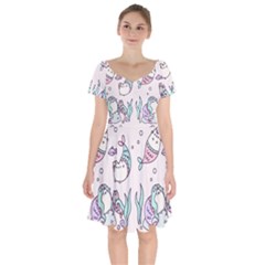 Cartoon Cat Cute Animal Kawaii Pastel Pattern Short Sleeve Bardot Dress by Ndabl3x