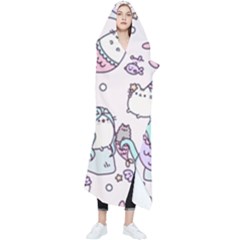 Cartoon Cat Cute Animal Kawaii Pastel Pattern Wearable Blanket by Ndabl3x