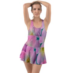 Pink Neon Flowers, Flower Ruffle Top Dress Swimsuit by nateshop