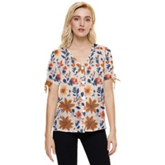 Boho Flowers Seamless Patternn Bow Sleeve Button Up Top by Jack14