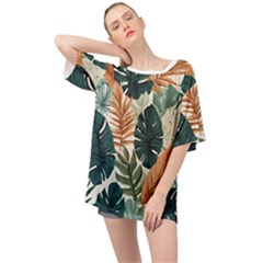 Tropical Leaf Oversized Chiffon Top by Jack14