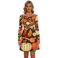 Thanksgiving Pattern Long Sleeve Wide Neck Velvet Dress by Valentinaart
