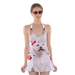 Bichon Frise Gift T- Shirt Cool Bichon Frise Valentine Heart Paw Bichon Frise Dog Lover Valentine Co Yoga Reflexion Pose T- Shirtyoga Reflexion Pose T- Shirt Halter Dress Swimsuit  by hizuto