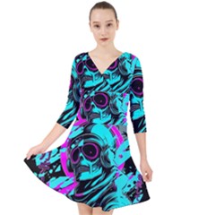 Aesthetic Art  Quarter Sleeve Front Wrap Dress by Internationalstore