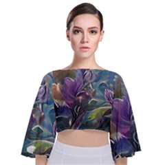 Abstract Blossoms  Tie Back Butterfly Sleeve Chiffon Top by Internationalstore