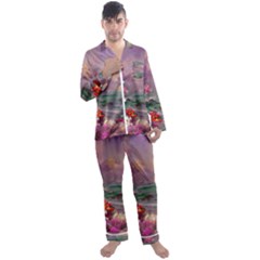 Abstract Flowers  Men s Long Sleeve Satin Pajamas Set by Internationalstore