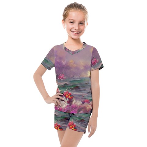 Abstract Flowers  Kids  Mesh T-shirt And Shorts Set by Internationalstore