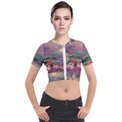 Abstract Flowers  Short Sleeve Cropped Jacket by Internationalstore