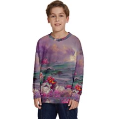 Abstract Flowers  Kids  Crewneck Sweatshirt by Internationalstore