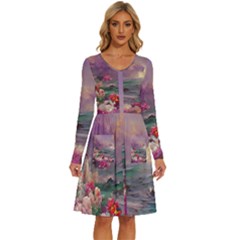 Abstract Flowers  Long Sleeve Dress With Pocket by Internationalstore
