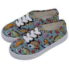 Cartoon Underwater Seamless Pattern With Crab Fish Seahorse Coral Marine Elements Kids  Classic Low Top Sneakers by uniart180623
