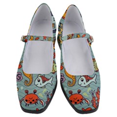 Cartoon Underwater Seamless Pattern With Crab Fish Seahorse Coral Marine Elements Women s Mary Jane Shoes by uniart180623