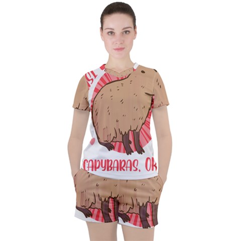Capybara Art T- Shirt I Just Really Like Capybaras O K  T- Shirt Yoga Reflexion Pose T- Shirtyoga Reflexion Pose T- Shirt Women s T-shirt And Shorts Set by hizuto