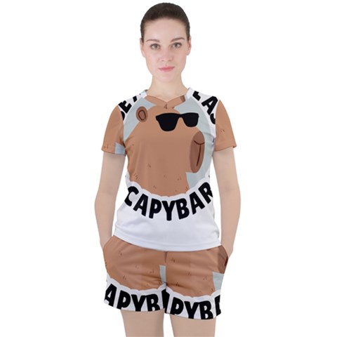 Capybara T- Shirt Be As Cool As A Capybara- A Cute Funny Capybara Wearing Sunglasses T- Shirt Yoga Reflexion Pose T- Shirtyoga Reflexion Pose T- Shirt Women s T-shirt And Shorts Set by hizuto