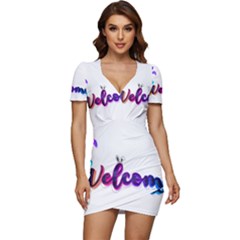 Arts Low Cut Cap Sleeve Mini Dress by Internationalstore