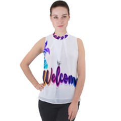 Arts Mock Neck Chiffon Sleeveless Top by Internationalstore
