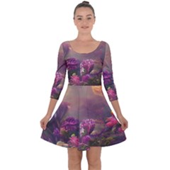 Floral Blossoms  Quarter Sleeve Skater Dress by Internationalstore