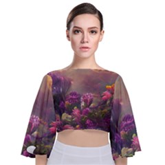 Floral Blossoms  Tie Back Butterfly Sleeve Chiffon Top by Internationalstore