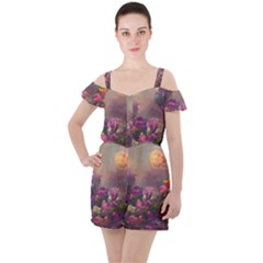 Floral Blossoms  Ruffle Cut Out Chiffon Playsuit by Internationalstore