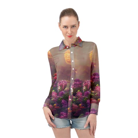 Floral Blossoms  Long Sleeve Chiffon Shirt by Internationalstore