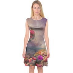 Floral Blossoms  Capsleeve Midi Dress by Internationalstore