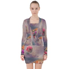 Floral Blossoms  V-neck Bodycon Long Sleeve Dress by Internationalstore