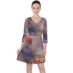 Floral Blossoms  Quarter Sleeve Ruffle Waist Dress by Internationalstore