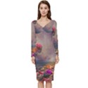 Floral Blossoms  Long Sleeve V-Neck Bodycon Dress  View1