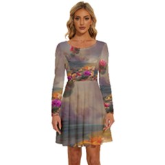 Floral Blossoms  Long Sleeve Wide Neck Velvet Dress by Internationalstore