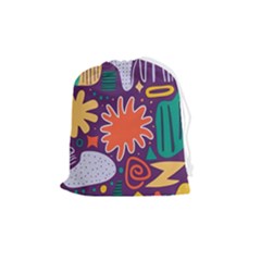 Colorful Shapes On A Purple Background Drawstring Pouch (medium) by LalyLauraFLM