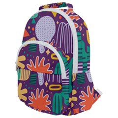Colorful Shapes On A Purple Background Rounded Multi Pocket Backpack by LalyLauraFLM
