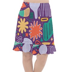 Colorful Shapes On A Purple Background Fishtail Chiffon Skirt by LalyLauraFLM