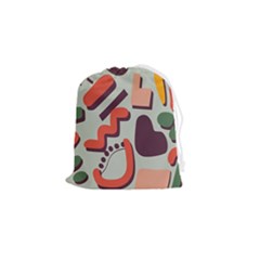 Shapes In Retro Colors On A Green Background Drawstring Pouch (small) by LalyLauraFLM