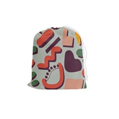 Shapes In Retro Colors On A Green Background Drawstring Pouch (medium) by LalyLauraFLM