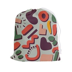 Shapes In Retro Colors On A Green Background Drawstring Pouch (2xl) by LalyLauraFLM
