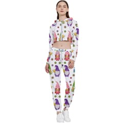 Gnomes Seamless Fantasy Pattern Cropped Zip Up Lounge Set by Pakjumat