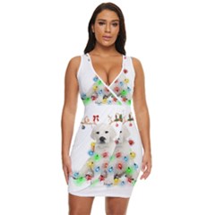 White Labrador Dog Snow Reindeer Santa T- Shirt White Labrador  Dog Snow Reindeer Santa Hat Christma Draped Bodycon Dress by ZUXUMI