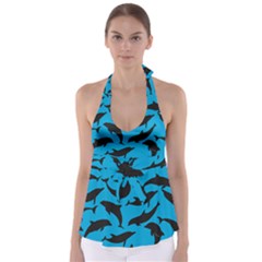 Dolphin Silhouette Pattern Tie Back Tankini Top by Pakjumat
