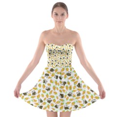 Art T- Shirt Brown Bunnies And Orange Carrots On Goldenrod Easter Pattern T- Shirt Strapless Bra Top Dress by EnriqueJohnson