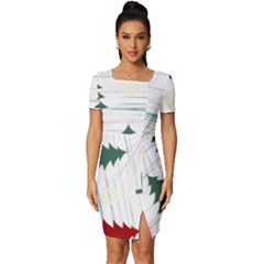 Christmas Tree Snowflake Pattern Fitted Knot Split End Bodycon Dress by Sarkoni