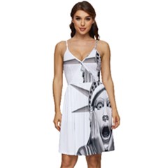 Funny Statue Of Liberty Parody V-neck Pocket Summer Dress  by Sarkoni