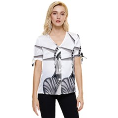 Funny Statue Of Liberty Parody Bow Sleeve Button Up Top by Sarkoni