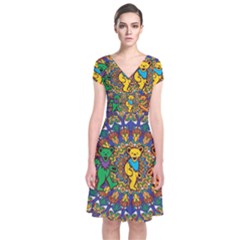 Grateful Dead Pattern Short Sleeve Front Wrap Dress by Sarkoni