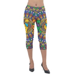 Grateful Dead Pattern Lightweight Velour Capri Leggings  by Sarkoni